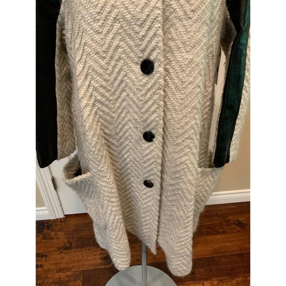 Rebecca Minkoff Gray Knit Wool Long Coat w/ Leather Panels, Size Large - Picture 3 of 9